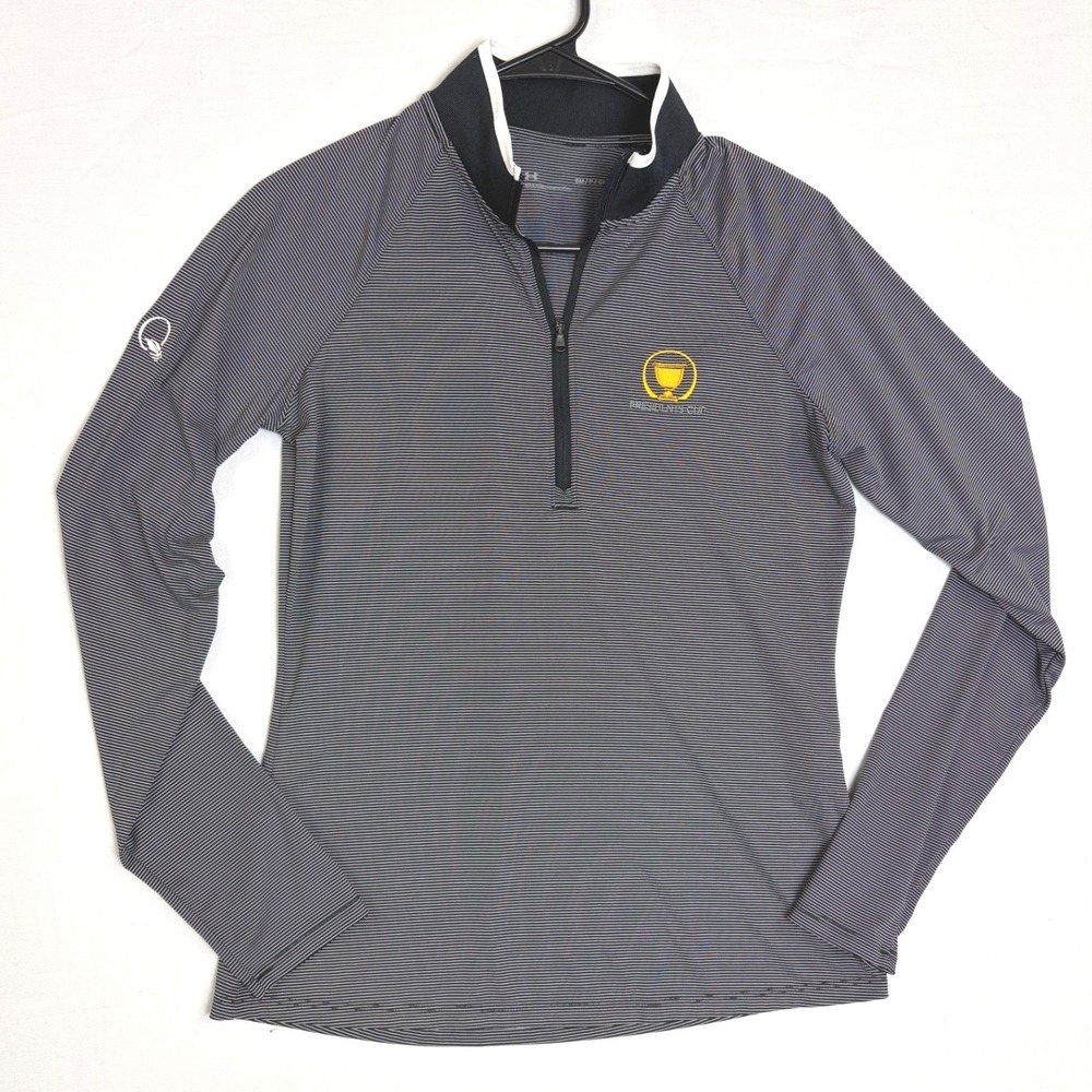 Under Armour Presidents Cup Womens Golf Quarter Zip Pullover Striped Black Small
